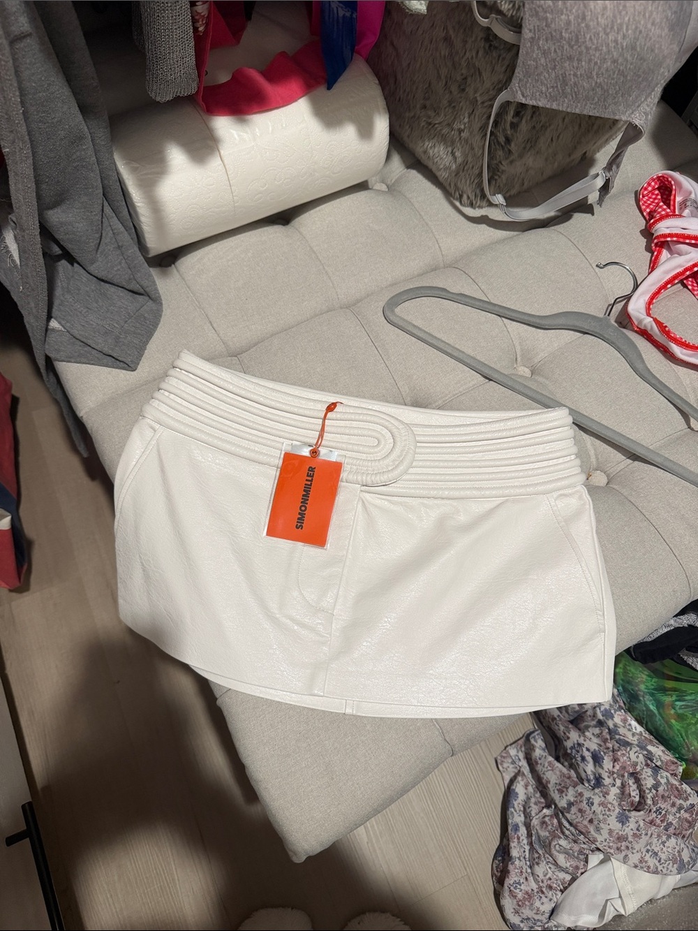Simon Miller White Mini Skirt with Quilted Waistband Detail